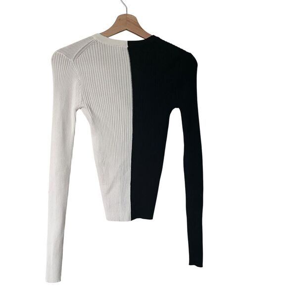 STAUD Cargo Color block Ripped Black And White Button Down Cardigan Pullover S - Picture 3 of 7